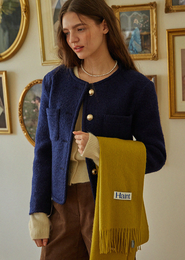 WOOL NO COLLAR GOLD BUTTON JACKET_2COLORS_NAVY