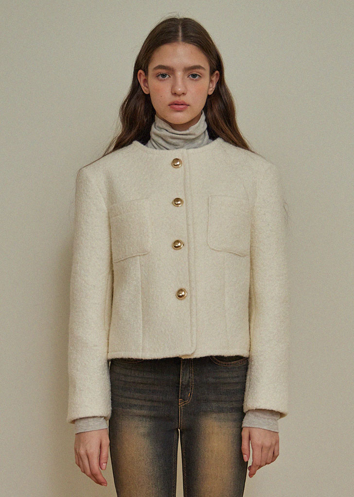 WOOL NO COLLAR GOLD BUTTON JACKET_2COLORS_IVORY