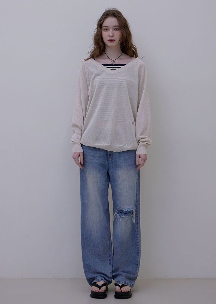 NADIA LONG WIDE CUTTING BAGGY JEANS